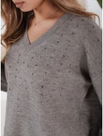Dámský svetr s výstřihem do V VERALIA šedý FashionStreet MY2519