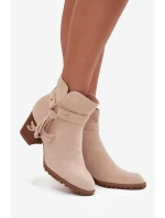 Dámské kotníkové boty na podpatku s třásněmi světle béžové Rosabella