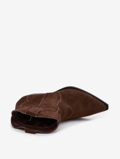 Dámské kovbojské kotníkové boty z přírodní velurové kůže Beretta – čokoládové