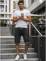 Pánské džínové cargo šortky s lemem černé FashionStreet SX2618