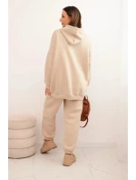 Dámský teplákový komplet zateplený z bavlny s kapucí béžový