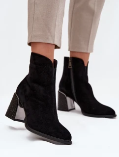 Dámské kotníkové boty Vinceza na sloupku s tlačeným vzorem – černé