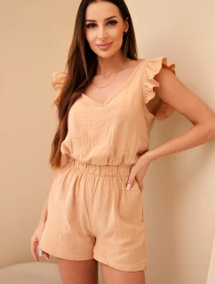 Dámský mušelínový overal s volánky camelový