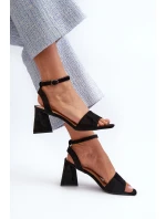 Dámské sandály na podpatku z eko semiše Černé Vinceza 17328