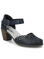 Dámské kožené sandály na jehlovém podpatku pohodlné ažurové tmavě modré Rieker 40902-14 Dámské kožené sandály na jehlovém podpatku pohodlné ažurové tmavě modré Rieker 40902-14