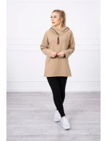 Oversize velbloudí tunika na zip s kapucí