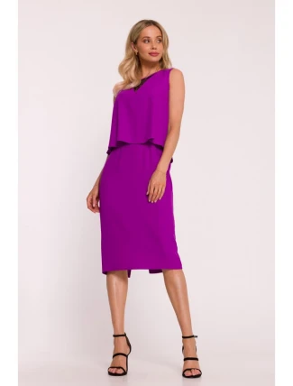 S422 Šaty s krajkovou vsadkou - levandulová