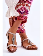 Kožené sandály s ozdobným hadem S.Barski Béžový Kožené sandály s ozdobným hadem S.Barski Béžový