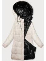 Černo-ecru hrubší oboustranná dámská zimní bunda (V768g)