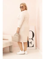 Dámské šaty Plus Size máslové s výstřihem do V a rukávem béžové