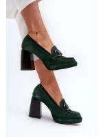 Kožené lodičky na masivním sloupku Laura Messi 2706 tmavě zelené Kožené lodičky na masivním sloupku Laura Messi 2706 tmavě zelené