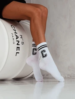 Dámské ponožky s pruhy a písmenem C černo-bílé