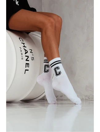 Dámské ponožky s pruhy a písmenem C černo-bílé Dámské ponožky s pruhy a písmenem C černo-bílé