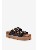 Sandály S Pletením A Sponami Na Masivní Platformě Černé Aralissea