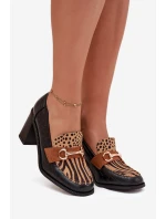 Dámské polobotky na podpatku s výstupky a zlatým detailem Černo-bežové Novella