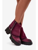 Kožené dámské kotníčkové boty s obráteným límcem Maciejka 07145-23 bordó