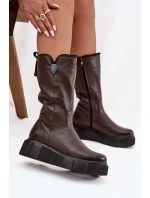 Dámské kožené kozačky s vlnou Zazoo 70121 čokoládové