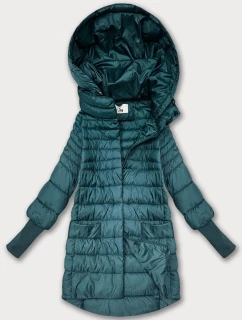 Zelená dámská bunda pro přechodné období s úpletovými stahovacími lemy (1828)