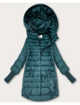 Zelená dámská bunda pro přechodné období s úpletovými stahovacími lemy (1828)