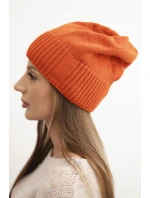 Dámská zimní čepice z vlny s klasickým ribovým vzorem K444 oranžová