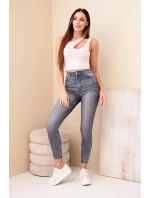 Dámský pruhovaný žebrovaný top bez rukávů s výstřihem pudrově růžová