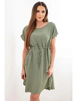 Dámské šaty s krátkým rukávem a vázáním v pase khaki