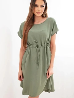 Dámské šaty s krátkým rukávem a vázáním v pase khaki