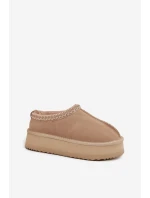 Nízké semišové zimní boty dámské s výšivkou na platformě Vinceza 97960 béžové