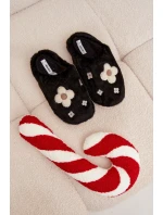 Kožešinové pantofle s květinami Černé Selinne