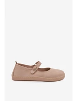 Kožené semišové baleríny Barefoot s páskem Zazoo 10206 béžové Kožené semišové baleríny Barefoot s páskem Zazoo 10206 béžové