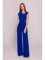 S407 Elegantní overal s asymetrickým výstřihem - královská modř S407 Elegantní overal s asymetrickým výstřihem - královská modř