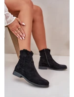 Dámské černé šněrovací boty na ploché podrážce S.Barski HY66-135