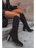 Dámské Kozaki Na Slupe Z Eko Zamszu Černé Prisca