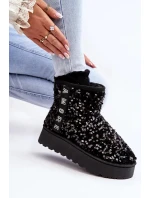 Dámské sněhule na platformě zdobené flitry, černá Silmo Dámské sněhule na platformě zdobené flitry, černá Silmo