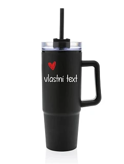 Vlastní text na cestovní termosku s průhledným víčkem