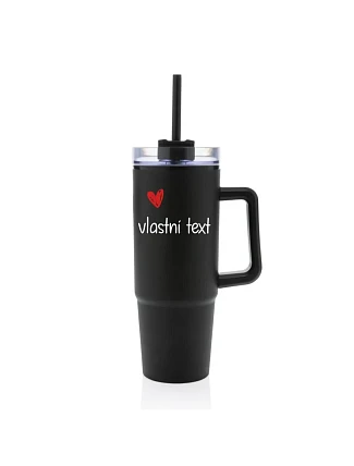 Vlastní text na cestovní termosku s průhledným víčkem Vlastní text na cestovní termosku s průhledným víčkem