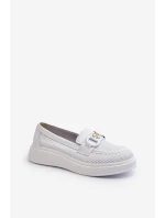 Dámské kožené mokasíny na platformě bílé S.Barski LR720