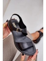 Dámské kožené ploché sandály Zazoo 3014 černé