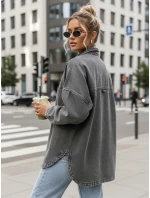 Dámská džínová košilová bunda oversize šedá FashionStreet TY5601