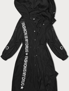 Černá volná dlouhá bunda s kapucí (TR982)