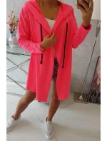 Volná bunda s kapucí růžová neonová