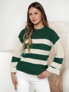 Dámský svetr LINEZZA zeleno-bílý FashionStreet MY2389