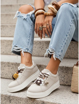 Dámské semišové tenisky s ozdobnou platformou světle béžové FashionStreet ZY1420