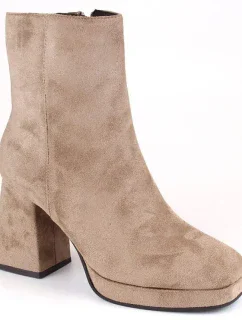 Dámské semišové kozačky na podpatku W JEZ411B béžové - Jezzi