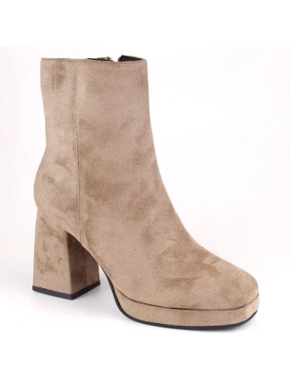 Dámské semišové kozačky na podpatku W JEZ411B béžové - Jezzi