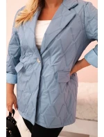 Dámská bunda Plus Size prošívaná s límcem a knoflíkem džínová