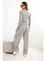 Dámská viskózová souprava s halenkou a širokými kalhotami šedá Dámská viskózová souprava s halenkou a širokými kalhotami šedá