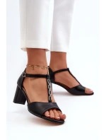 Dámské sandály na podpatku s ozdobným páskem eko kůže černé Triavera