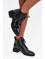 Kožené lakované dámské kotníkové boty na klínu Artiker 57C1117 Černé