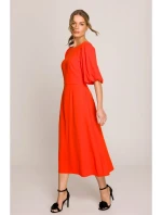 S399 Šaty s puff rukávy - korálová barva